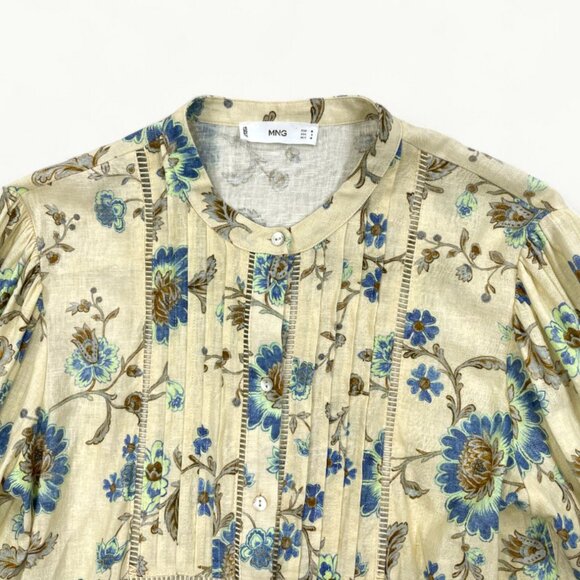 Mango MNG Linen Blend Floral Ivory Boho Button Blouse Shirt Top Women's 6 Small - Picture 2 of 13